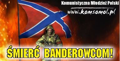 Soutien affiché aux séparatistes ukrainiens sur le site de la Jeunesse communiste de Pologne sur fond de drapeau de la Nouvelle Russie