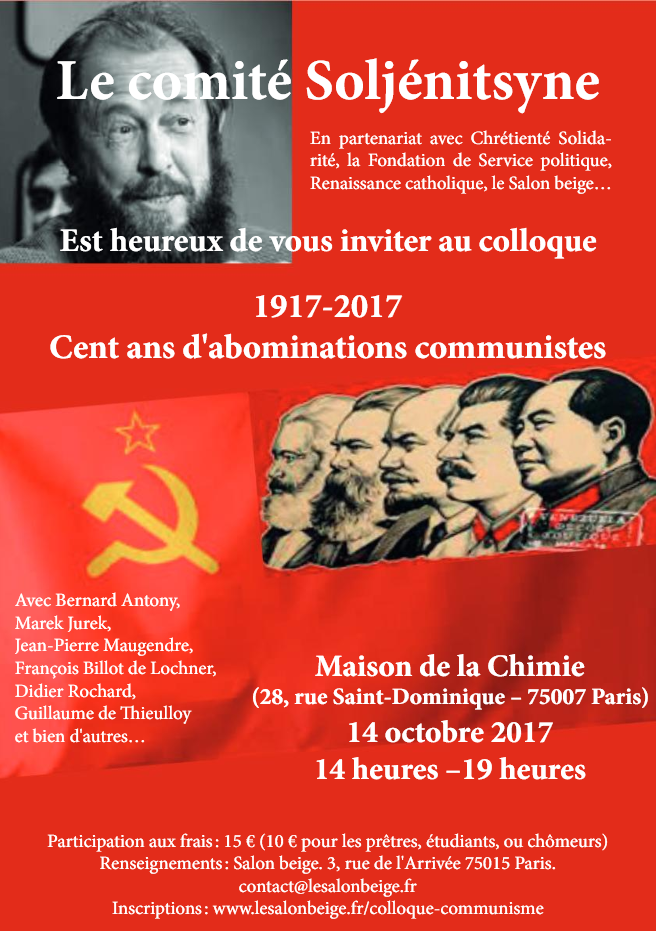 Réservez votre samedi 14 octobre 2017 : “Colloque 1917-2017, Cent ans d’abominations communistes”