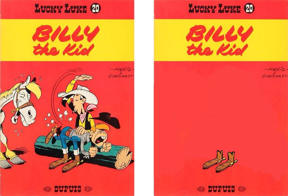 “Lucky Luke et Billy the Kid”, version originale de 1962 vs la réédition de 2017 sans fumeur, ni fessée, ni animal de cirque, ni bois de chauffage trop polluant.