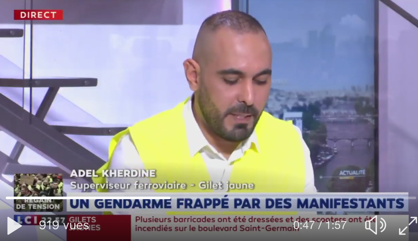 Adel Kherdine, Gilet jaune : Si le gouvernement ne nous écoute pas, “il y aura des actes 9, 10, 12, 20, 30 s’il le faut » (VIDÉO)
