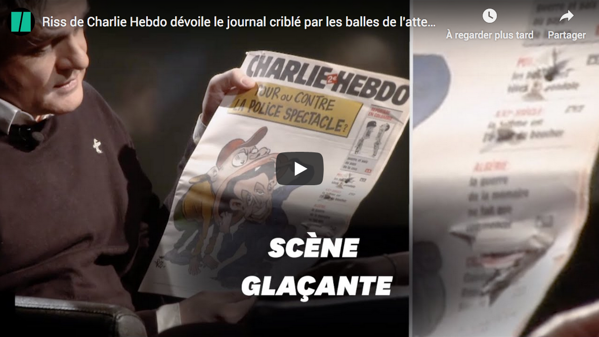 Riss (“Charlie Hebdo”) dévoile le journal criblé par les balles de l’attentat (VIDÉO)