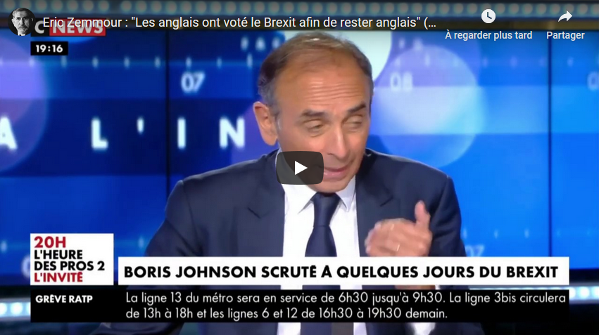 Eric Zemmour : “Les Anglais ont voté le Brexit afin de rester anglais” (VIDÉO)