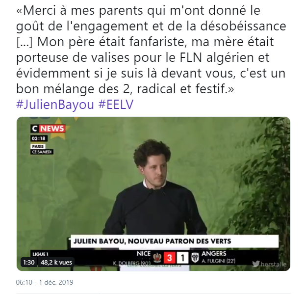 Julien Bayou se vante d&#39;avoir une mère porteuse de valise pour le FLN  algérien - Nouvelles de France Portail libéral-conservateur