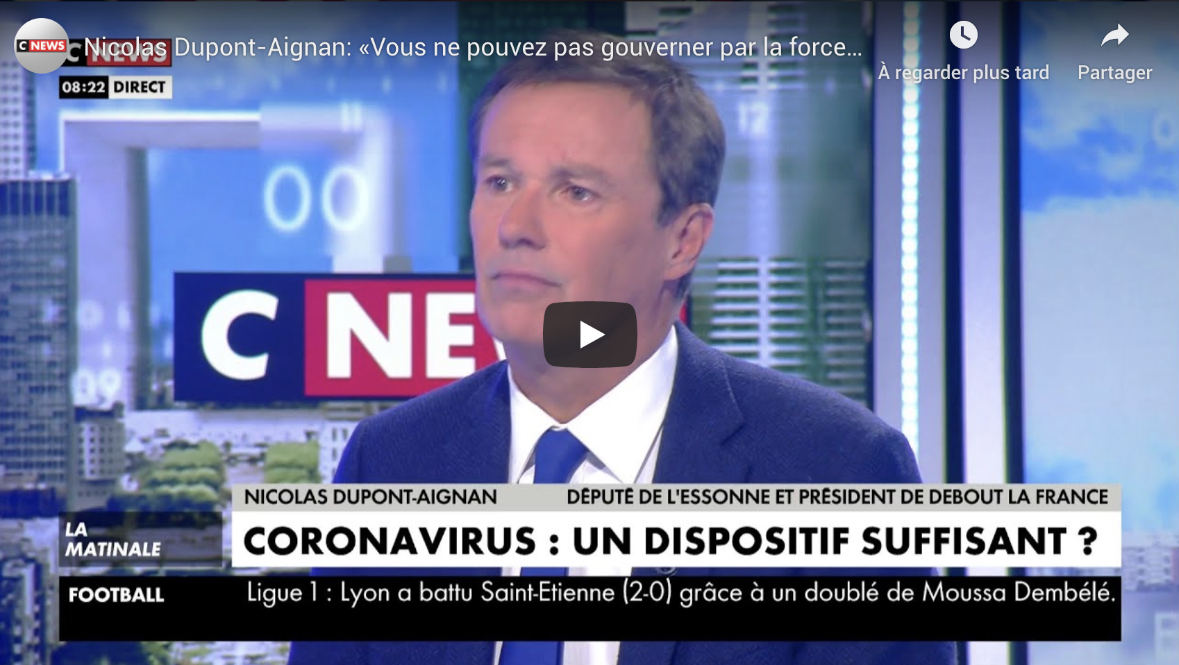 Nicolas Dupont-Aignan : « Vous ne pouvez pas gouverner par la force et contre le peuple éternellement » (VIDÉO)