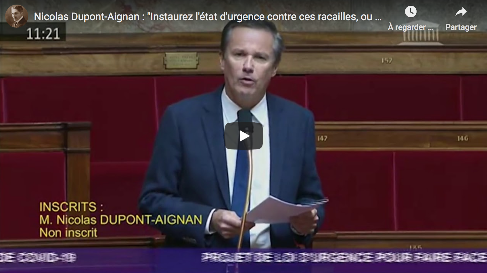 Nicolas Dupont-Aignan : “Instaurez l’état d’urgence contre ces racailles, ou au moins un couvre-feu” (VIDÉO)