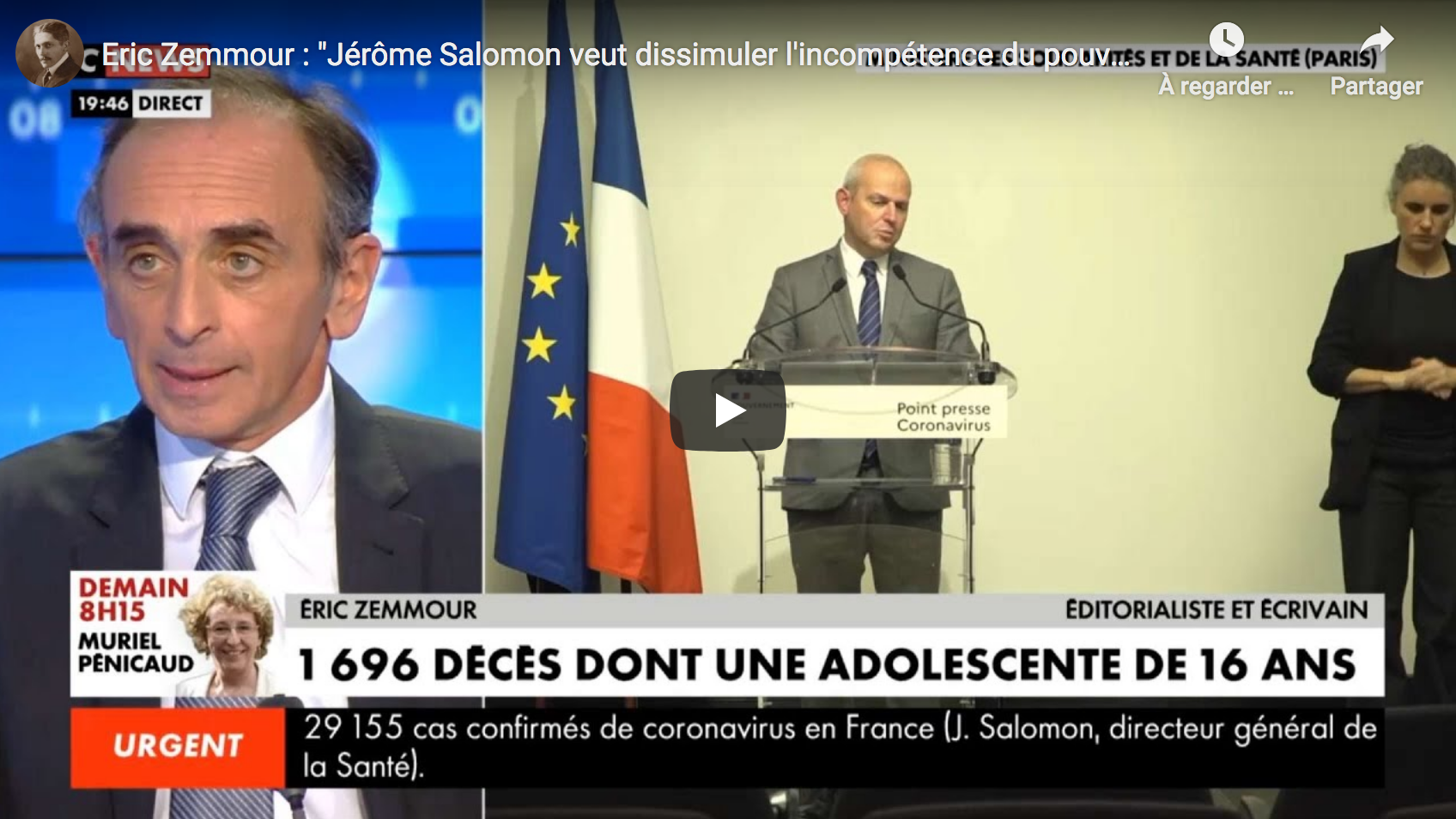 Éric Zemmour : “Jérôme Salomon veut dissimuler l’incompétence du pouvoir” (VIDÉO)