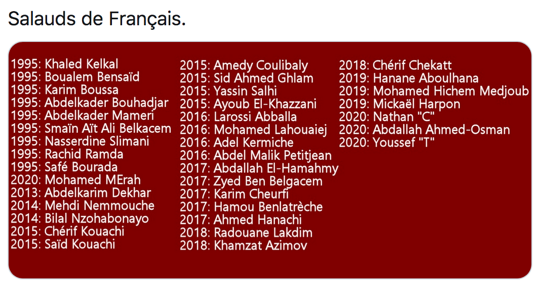 Les prénoms et les noms des terroristes islamistes “français”