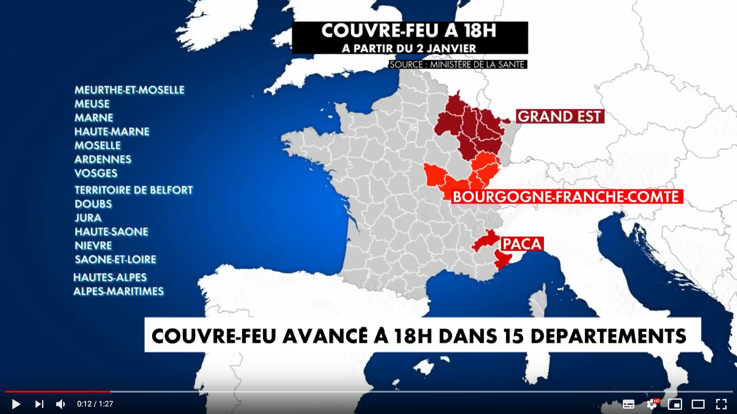 Couvre-feu avancé à 18h dans 15 départements…
