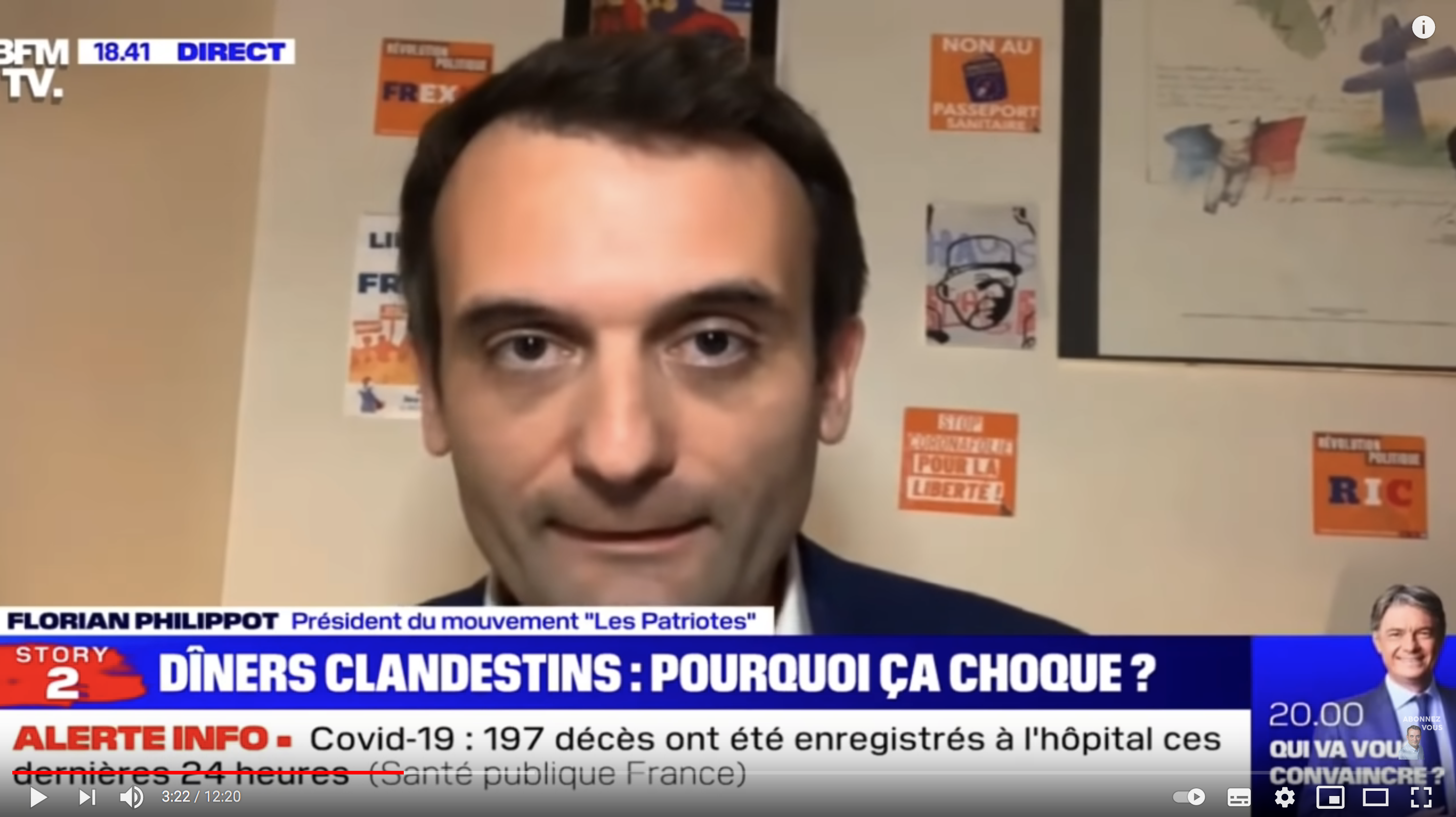 Florian Philippot sur BFMTV à propos des restos clandestins, des ministres hypocrites (VIDÉO)