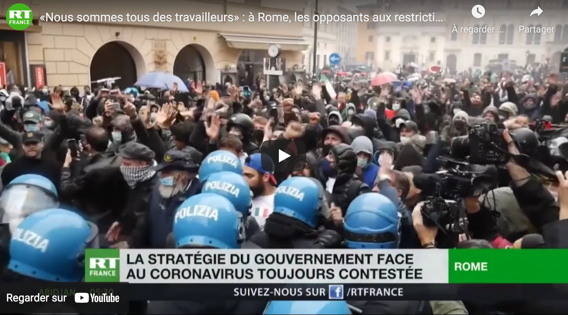 « Nous sommes tous des travailleurs ! » À Rome, les opposants aux restrictions de nouveau dans la rue (VIDÉO)