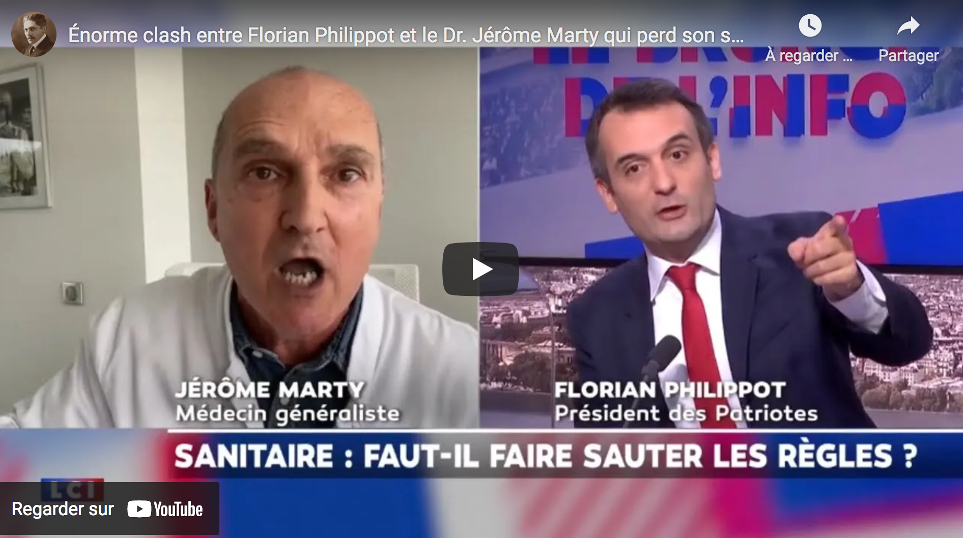 Énorme clash entre Florian Philippot et le Dr Jérôme Marty qui perd son sang-froid sur LCI (VIDÉO)