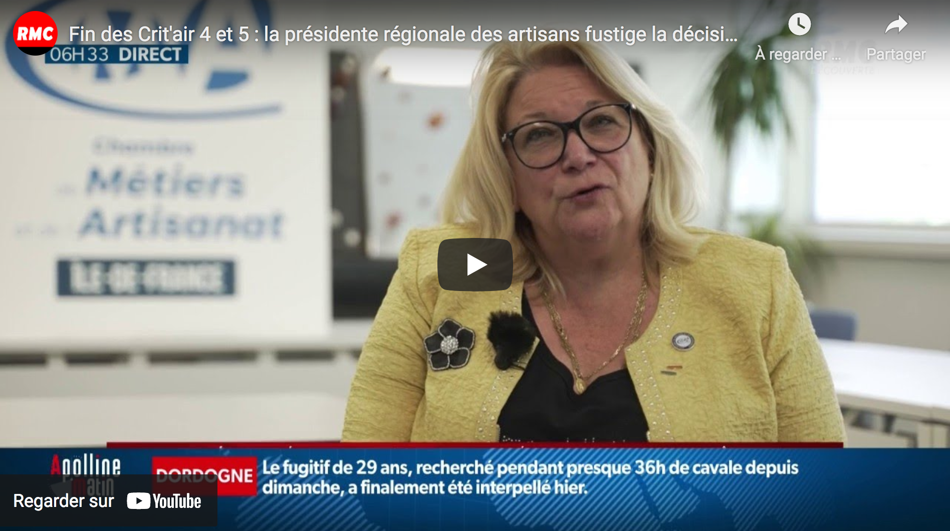 Fin des Crit’air 4 et 5 : la présidente régionale des artisans fustige la décision (VIDÉO)