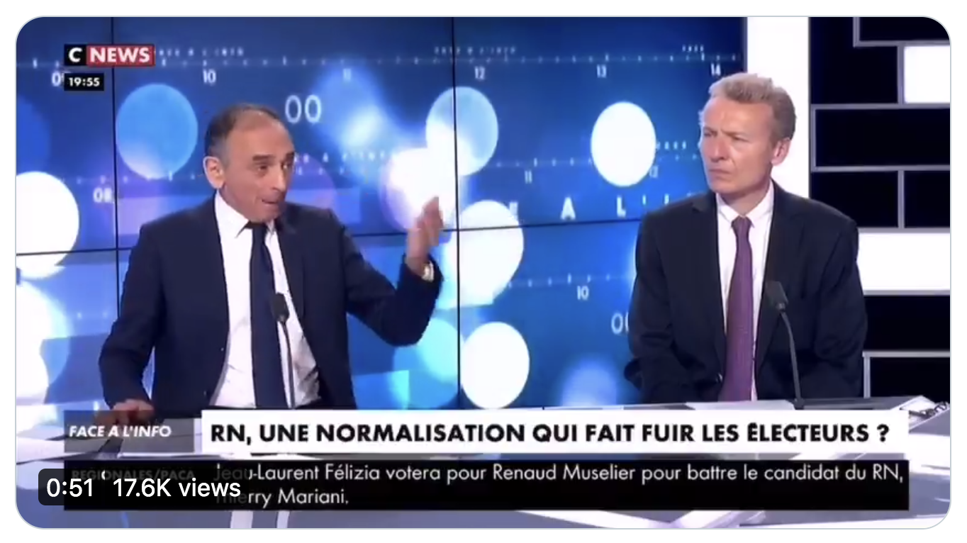 Éric Zemmour : “Il n’y a plus de différence aujourd’hui entre le discours de Marine Le Pen et celui d’Emmanuel Macron ou Xavier Bertrand” (VIDÉO)