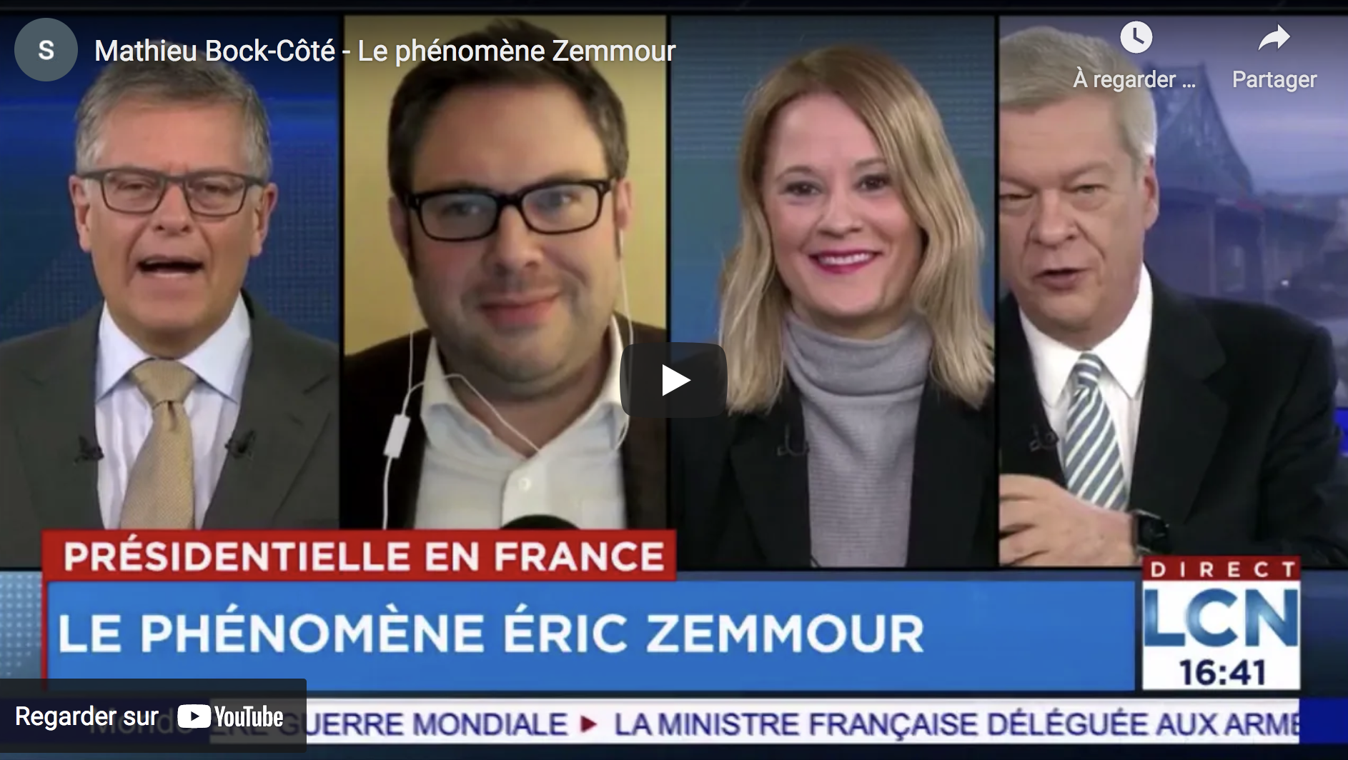 Mathieu Bock-Côté explique le phénomène Zemmour sur la chaîne canadienne LCN (VIDÉO)