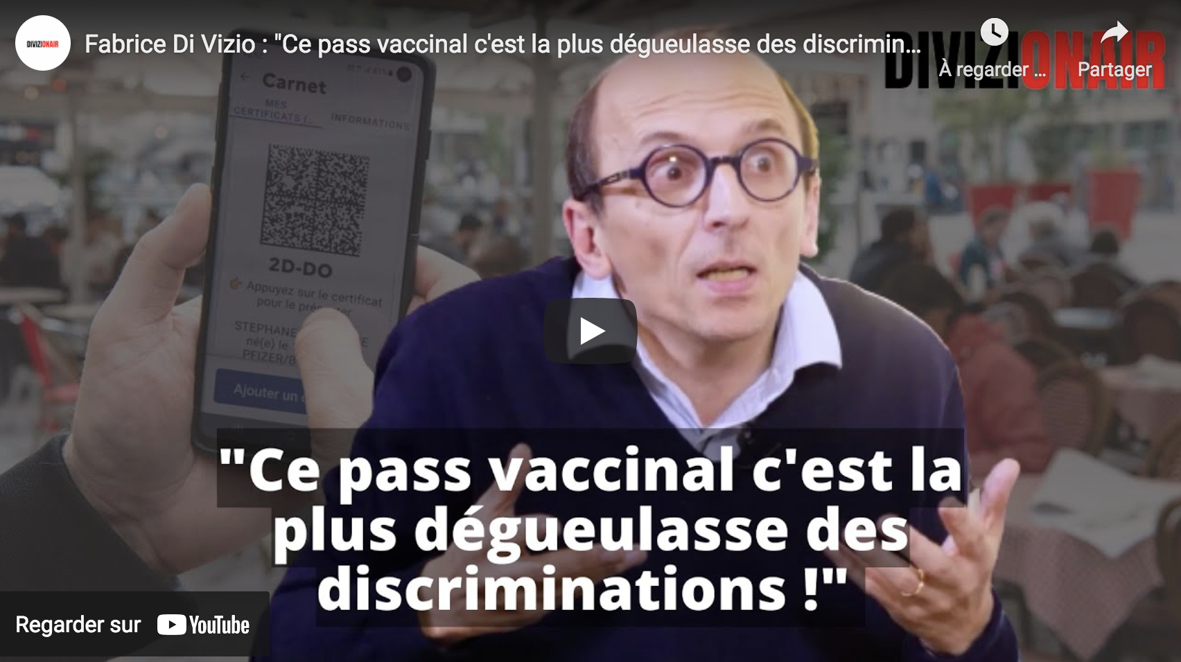 Fabrice Di Vizio : “Ce pass vaccinal, c’est la plus dégueulasse des discriminations !” (VIDÉO)
