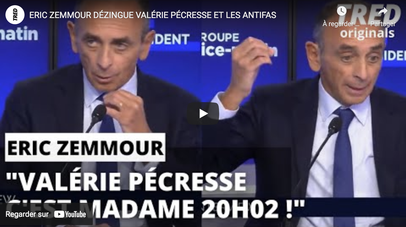Éric Zemmour ridiculise Valérie Pécresse (“Madame 20h02”) et les antifas (VIDÉO)