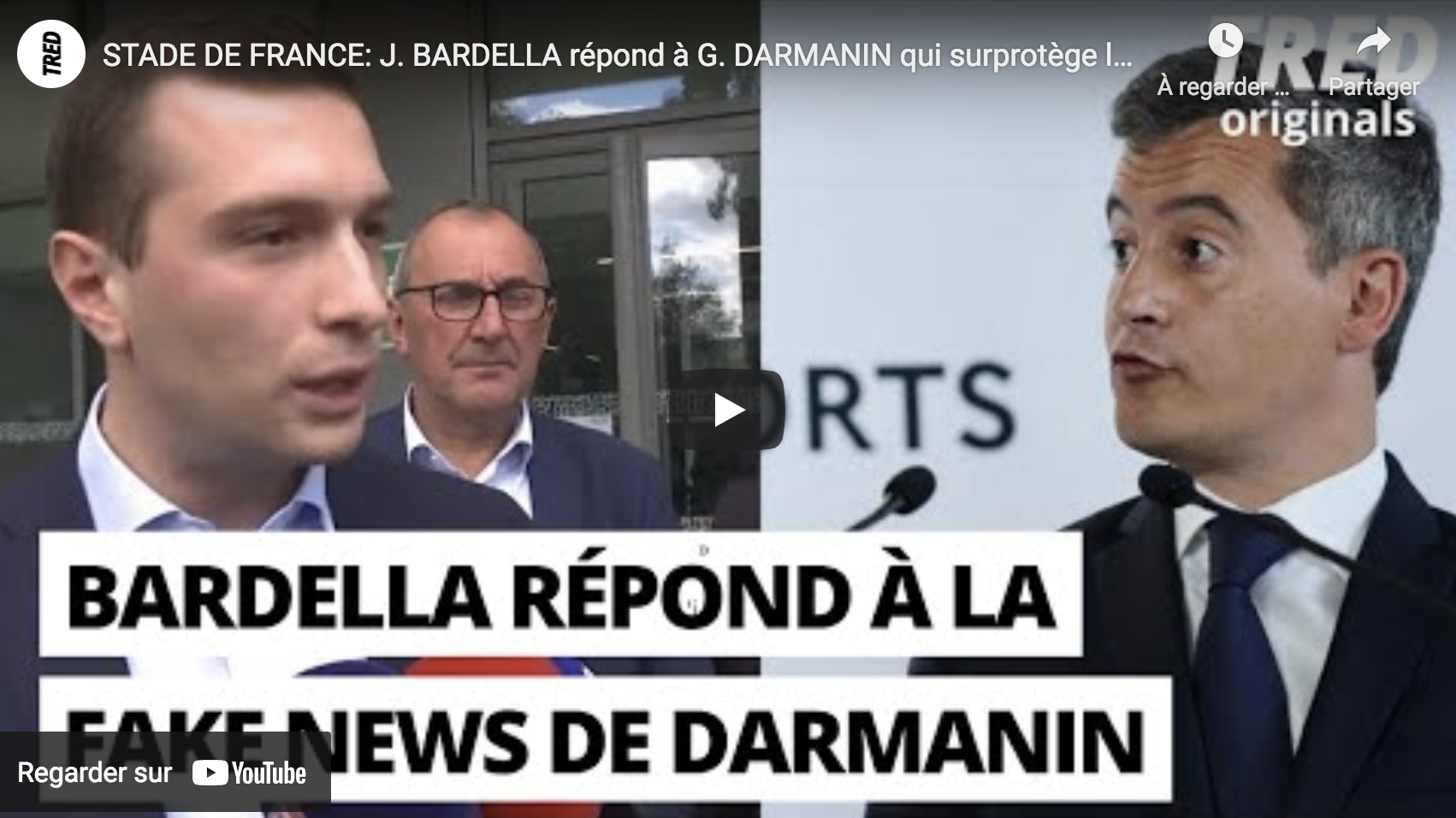 Stade de France : Jordan Bardella répond à Gérald Darmanin qui surprotège la racaille (VIDÉO)