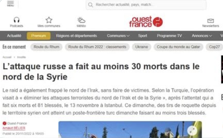 Quand “Ouest-France” attribue aux Russes une frappe… turque en Syrie
