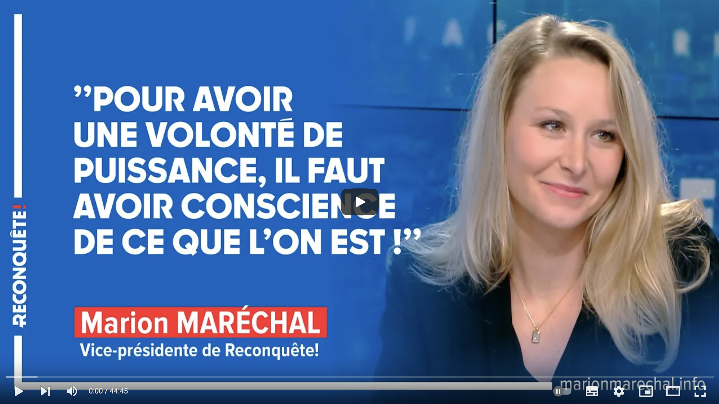 Marion Maréchal : “Pour avoir une volonté de puissance, il faut avoir conscience de ce que l’on est” (VIDÉO)