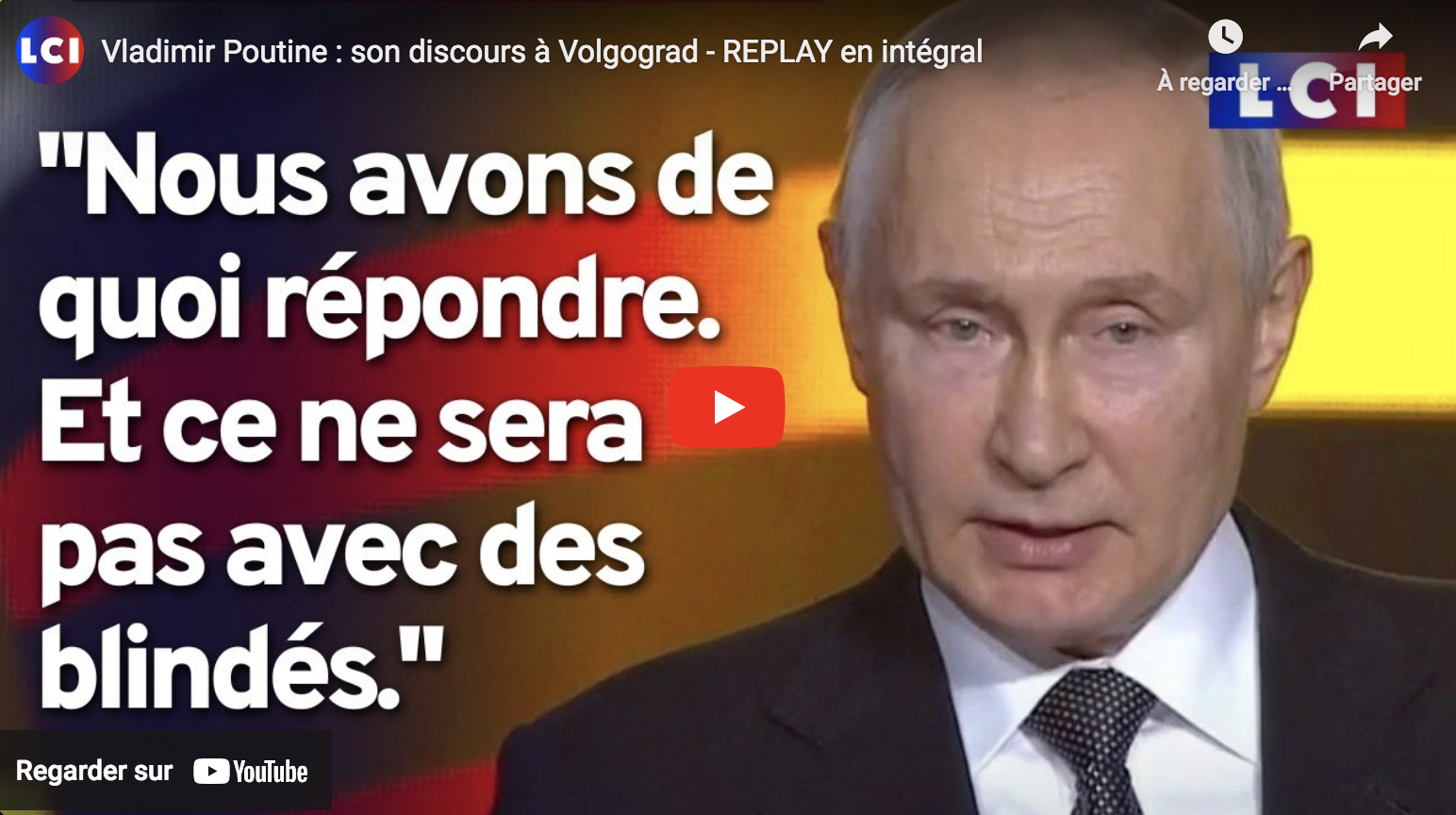 Vladimir Poutine : son discours à Volgograd (VIDÉO)