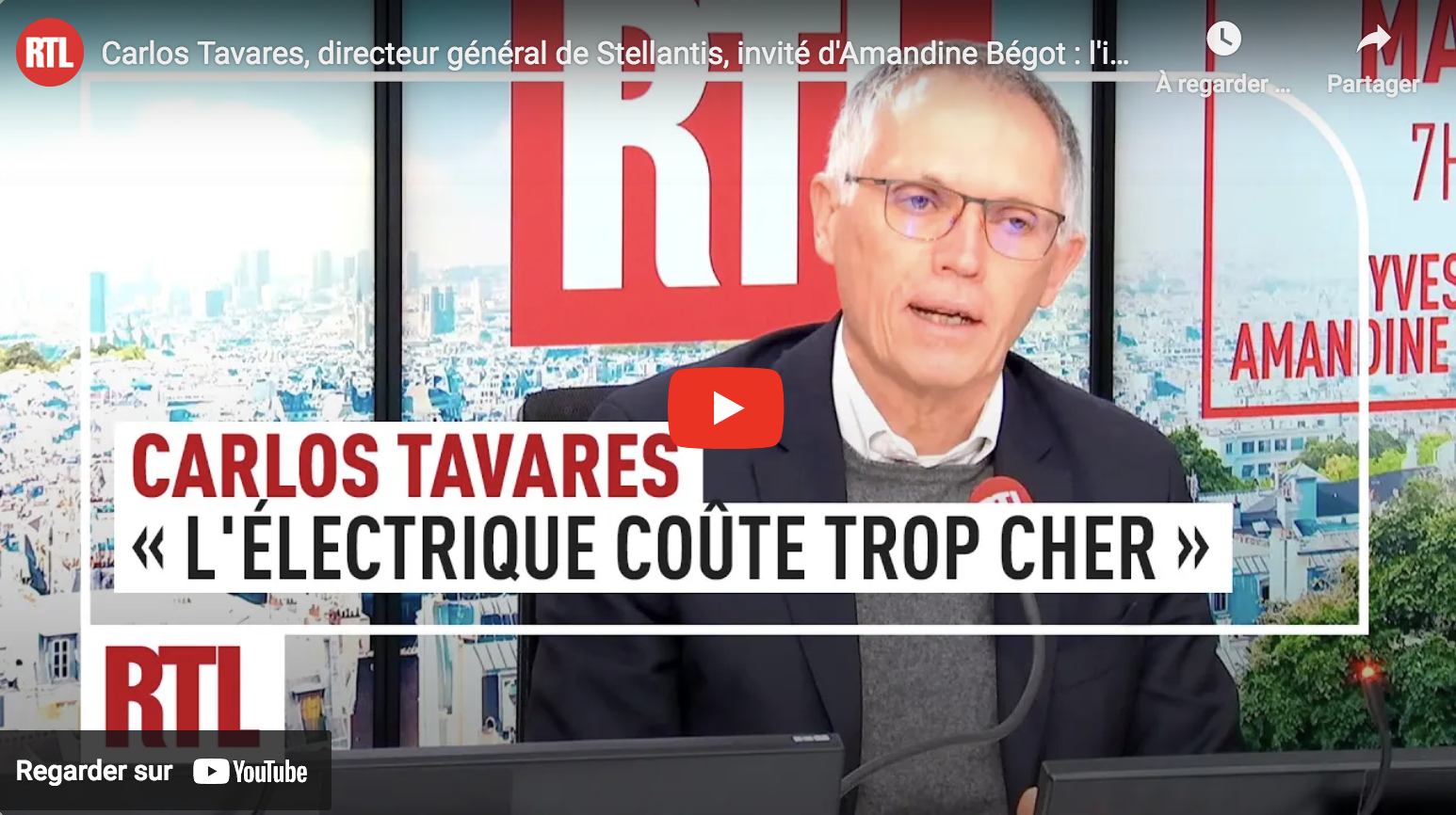 Voiture électrique : “Il y avait des solutions plus efficaces pour protéger la planète et moins coûteuses pour la société” (Carlos Tavares)