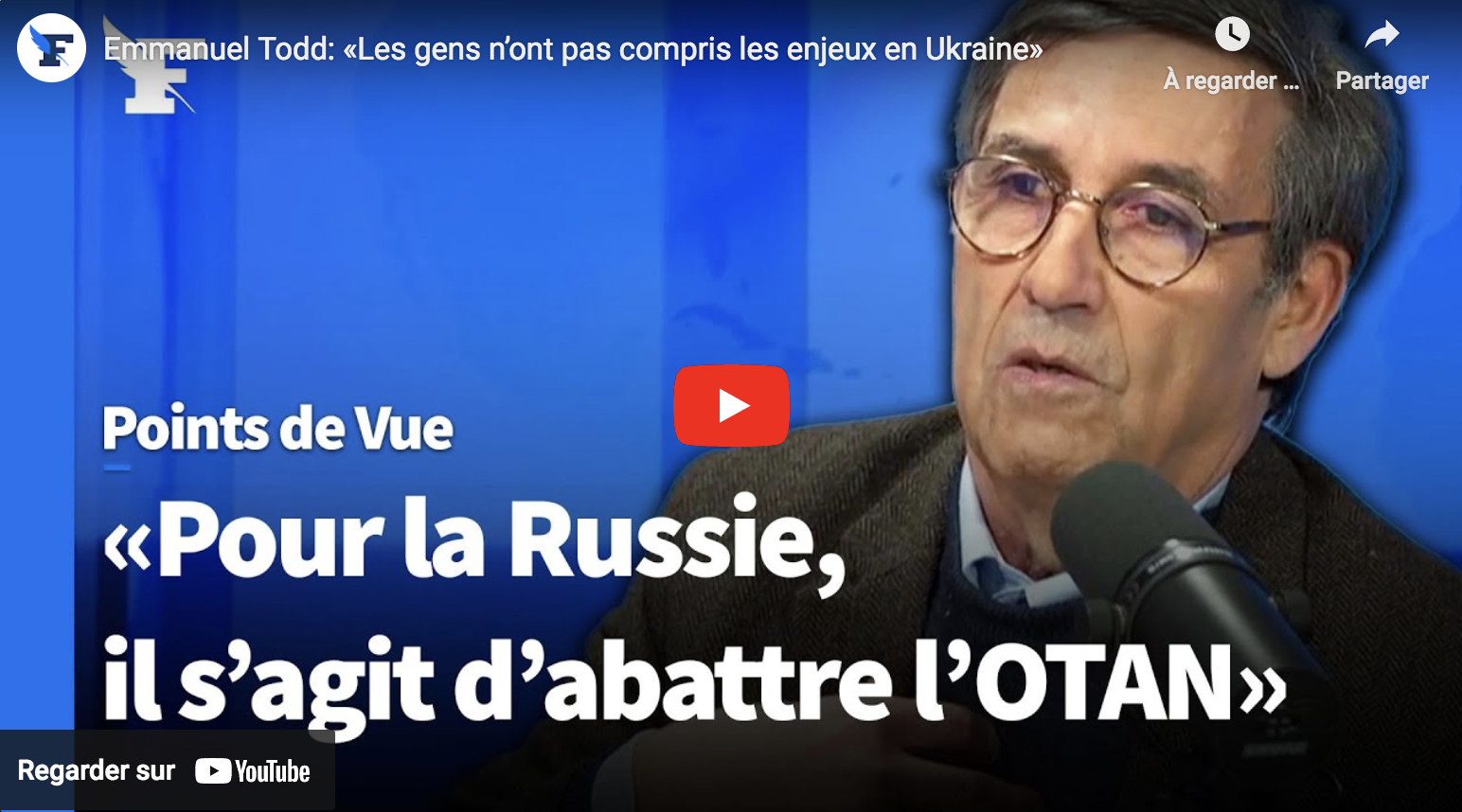 Emmanuel Todd : « Les gens n’ont pas compris les enjeux en Ukraine » (VIDÉO)