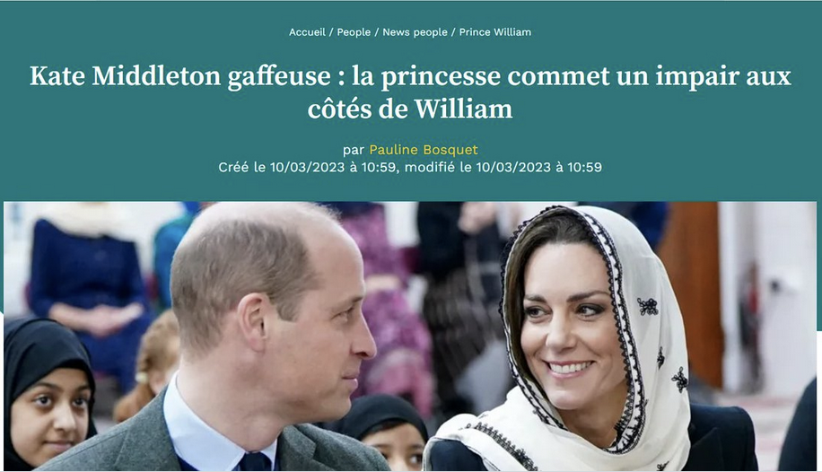 L’imam refuse de serrer la main de la princesse Kate mais pour le site féministe AuFeminin, c’est la princesse qui est “gaffeuse”…