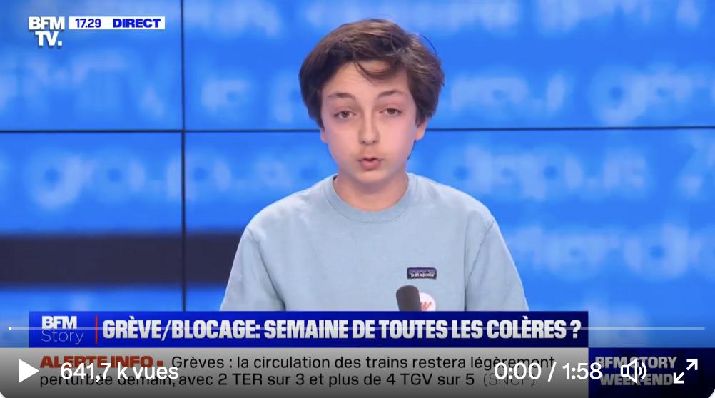Drôle : Après avoir appelé à voter pour Emmanuel Macron, Manes Nadel (du syndicat d’extrême gauche La Voix lycéenne), 15 ans, appelle à faire reculer Emmanuel Macron sur la réforme des retraites