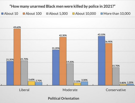 Aux USA, la police a abattu onze personnes noires non-armées (onze morts de trop) en 2021 mais les Américains ne connaissent pas ce chiffre, notamment ceux qui sont de gauche (SONDAGE)