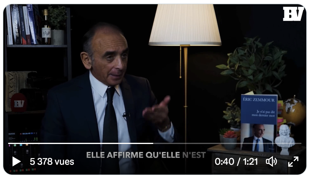 Éric Zemmour : “Marine Le Pen renonce à ses idées, à ses convictions, pour se faire accepter par la doxa médiatique” (VIDÉO)