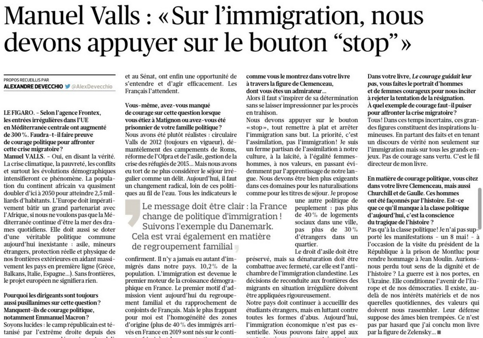 Comme tous les autres, Manuel Valls donne raison à la droite nationale… après son départ des affaires