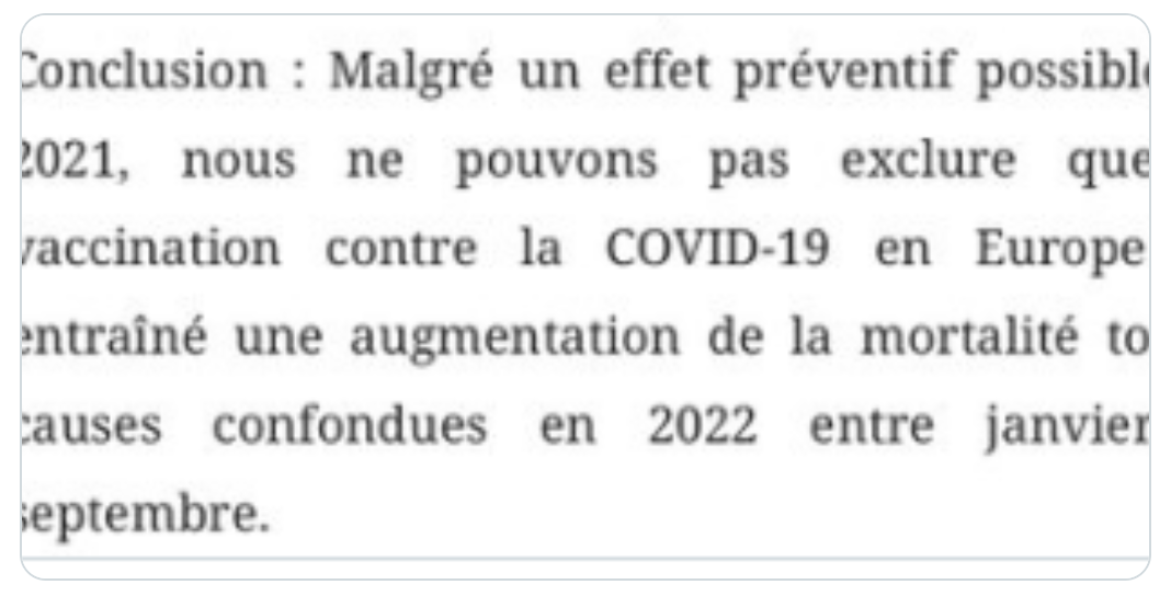 Incroyable extrait d’une étude scientifique “peer-reviewed” qui visait à déterminer si le vaccin 2021 avait une corrélation avec la surmortalité 2022 en Europe… LISEZ PLUTÔT